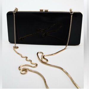 ZARA SHIMMER MIRROR CLUTCH HANDBAG CROSSBODY EVENING PURSE BLACK GOLD